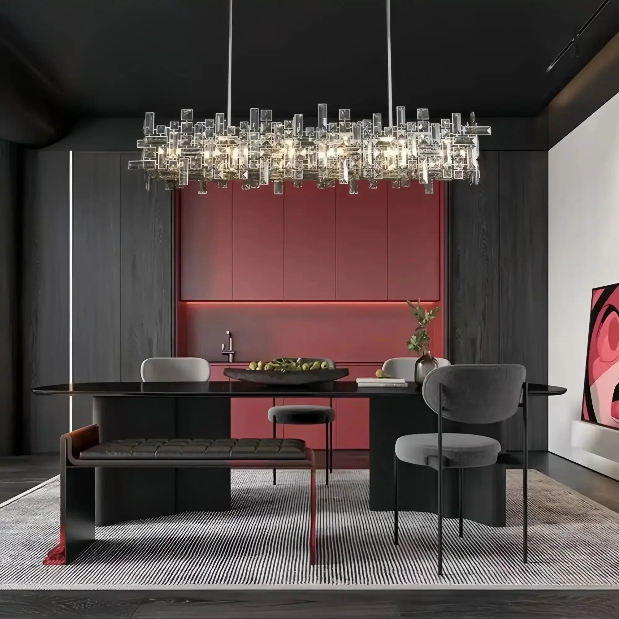 Art Irregular Block Collection Crystal Pendant Chandelier Suit for Living/Dining Room - Arialamps