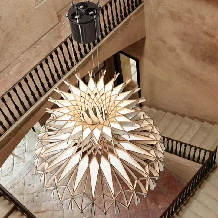 Art Oriental Tone Hand-made Wood Dome Pendant Chandelier for Living/Dining Room-