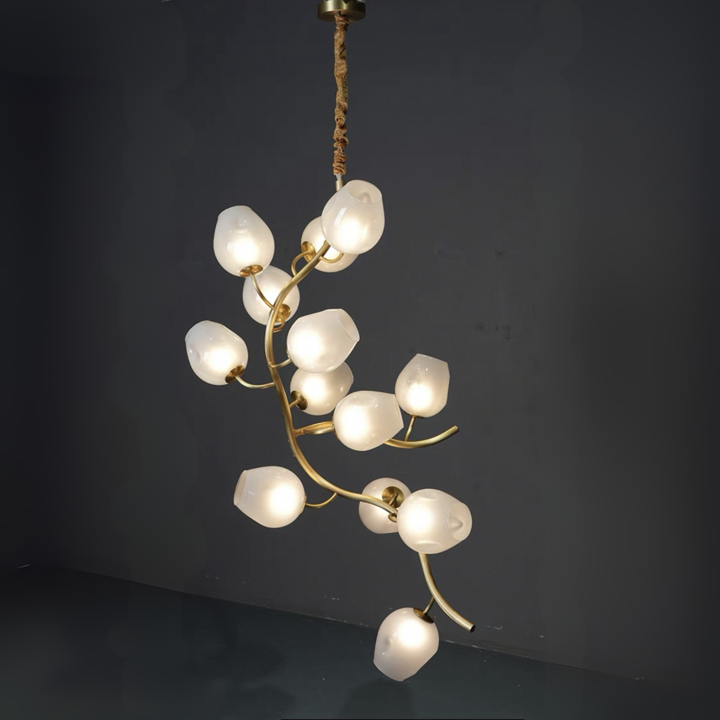Artistic Glass Lampshade Chandelier with Branches Design for High Ceilings-Arialamps