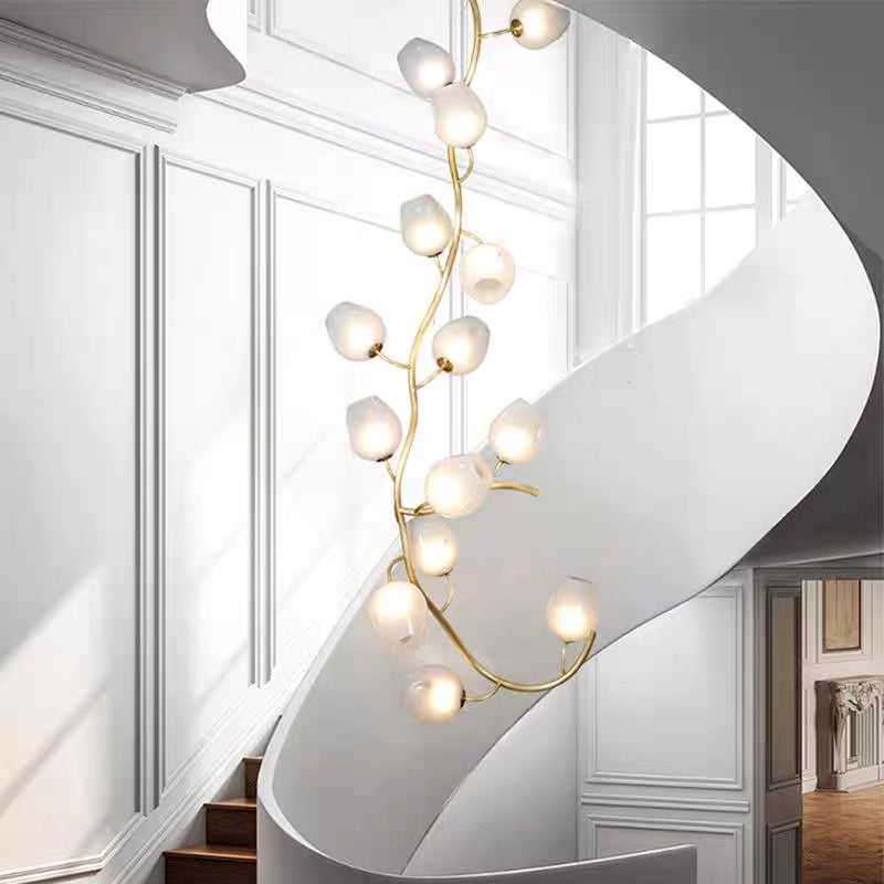 Artistic Glass Lampshade Chandelier with Branches Design for High Ceilings-Arialamps