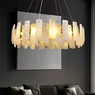 August Marble alabaster Round chandelier-31"D-Arialamps