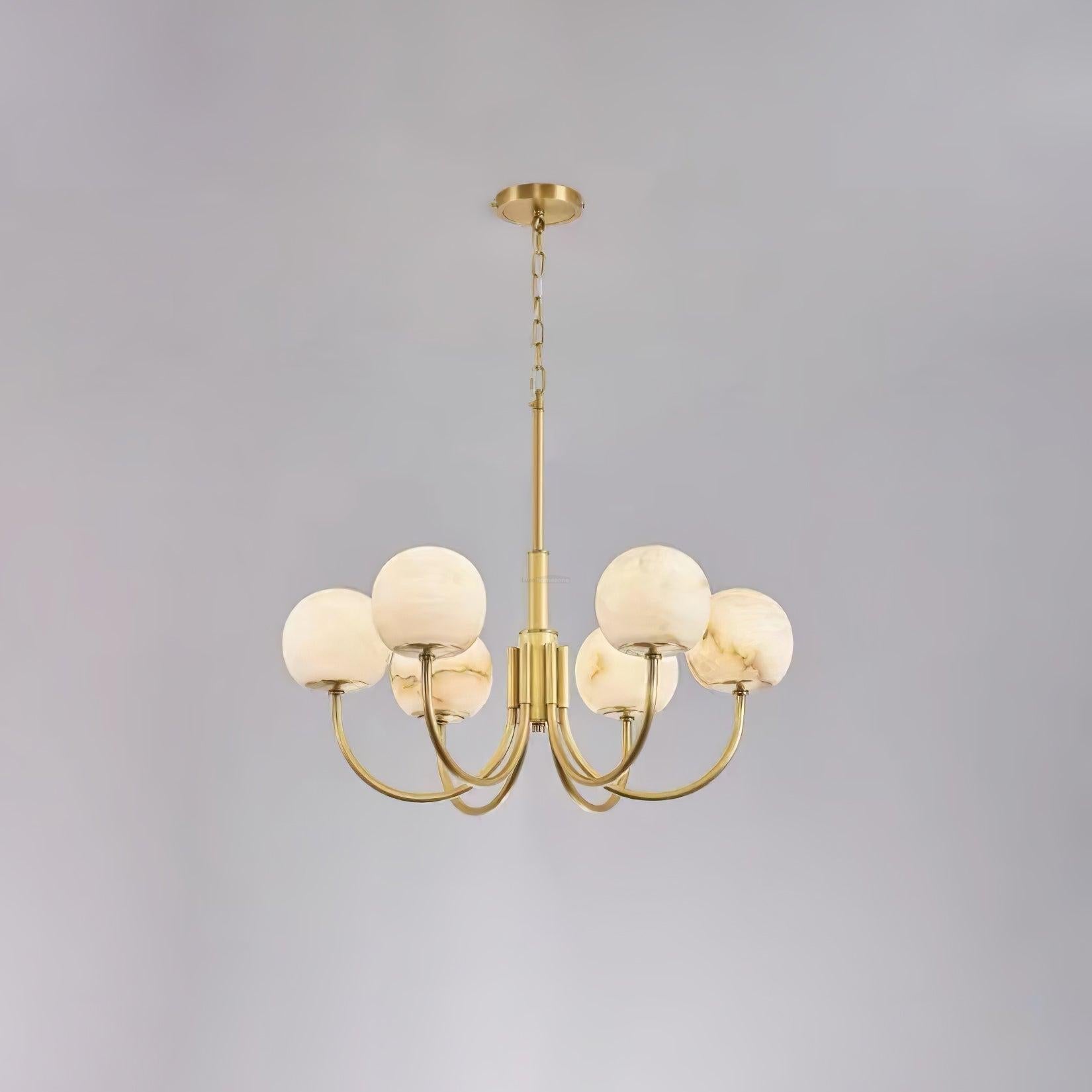 Aurelian Alabaster Globe Chandelier with 6/8/10/12 heads-6 Heads ? 27.6▼ x H 21.7▼ / Dia 70cm x H 55cm-Brass & White-Arialamps