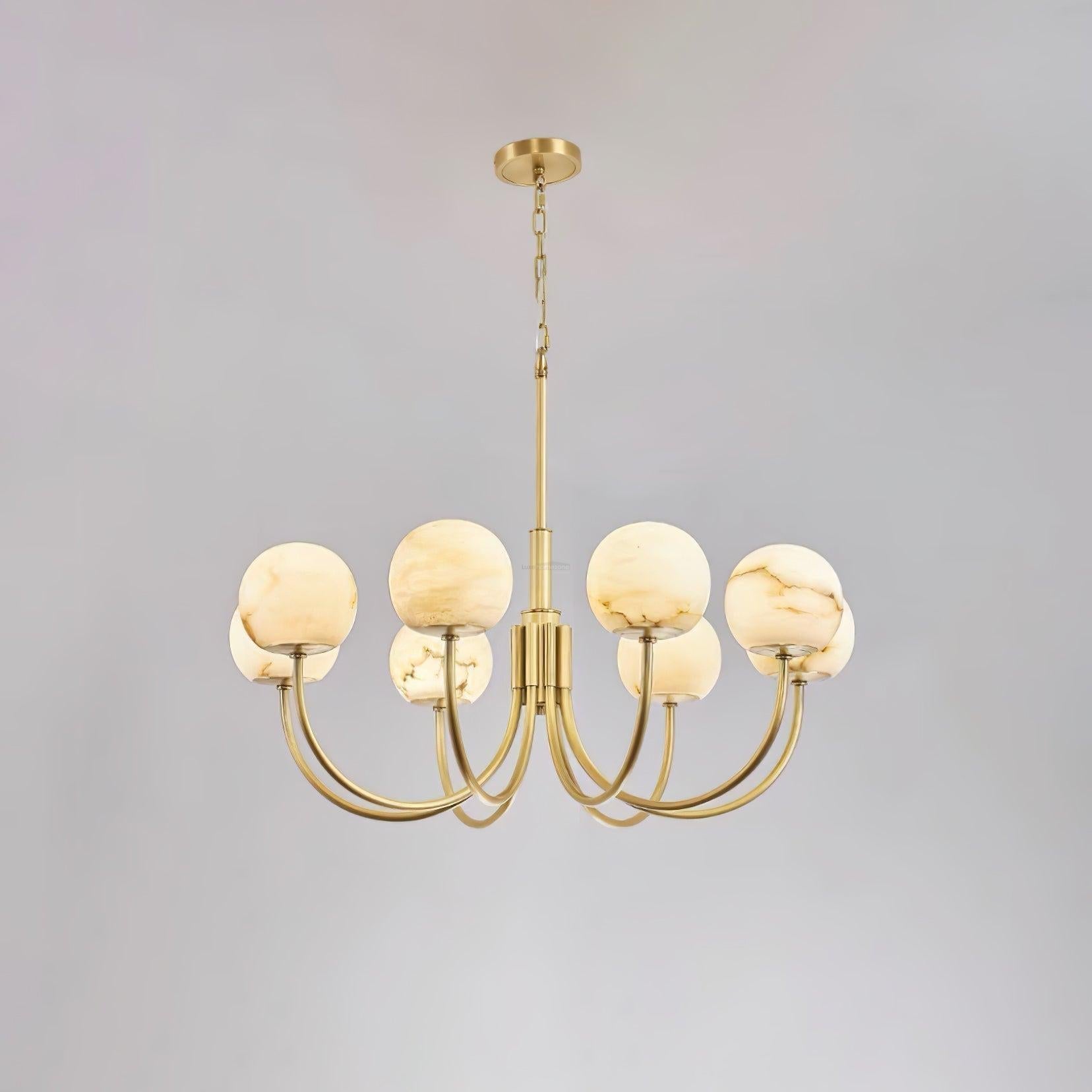 Aurelian Alabaster Globe Chandelier with 6/8/10/12 heads-8 Heads ? 33.5▼ x H 21.7▼ / Dia 85cm x H 55cm-Brass & White-Arialamps