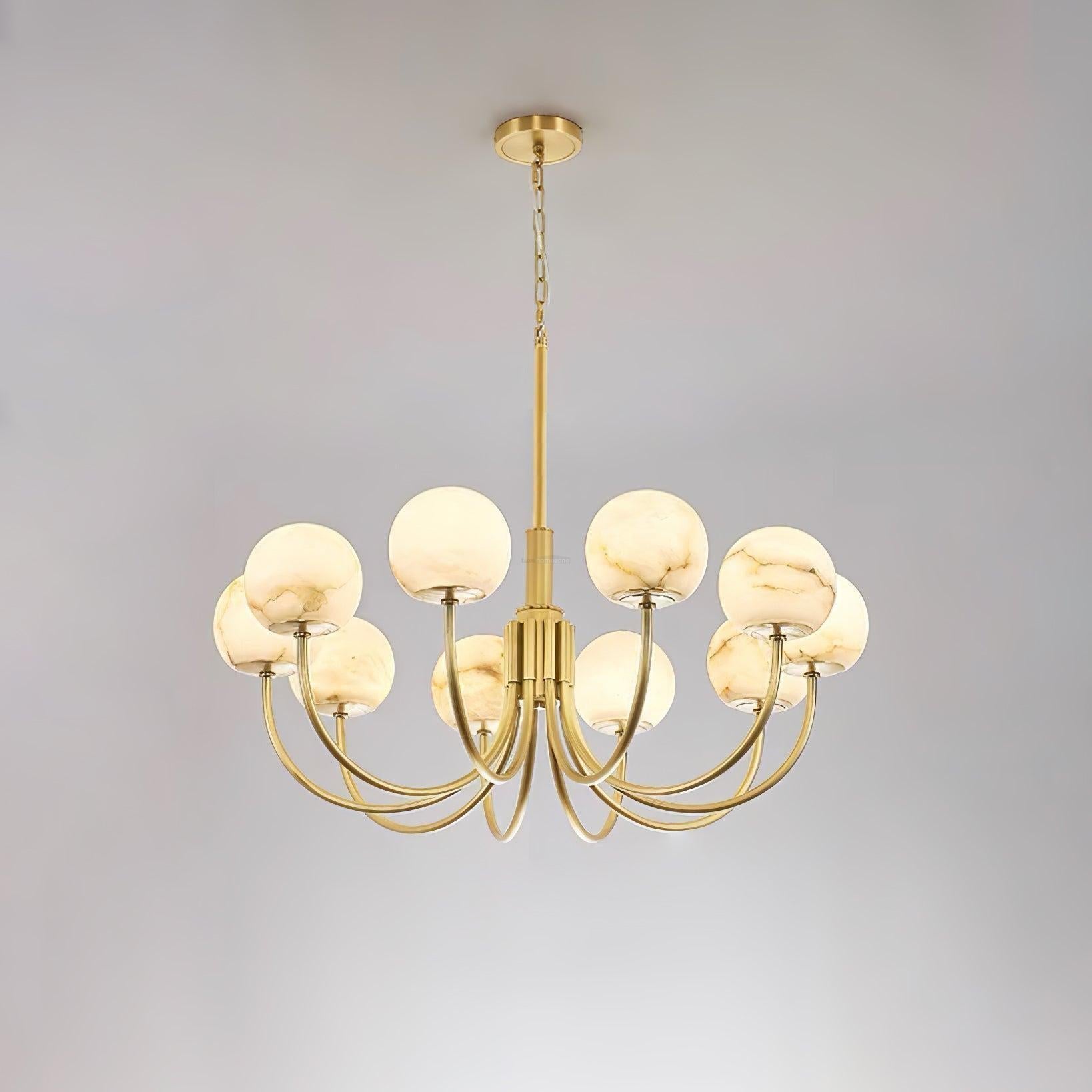 Aurelian Alabaster Globe Chandelier with 6/8/10/12 heads-10 Heads ? 33.5▼ x H 21.7▼ / Dia 85cm x H 55cm-Brass & White-Arialamps