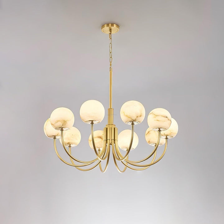 Aurelian Alabaster Globe Chandelier with 6/8/10/12 heads-10 Heads ? 33.5▼ x H 21.7▼ / Dia 85cm x H 55cm-Brass & White-Arialamps