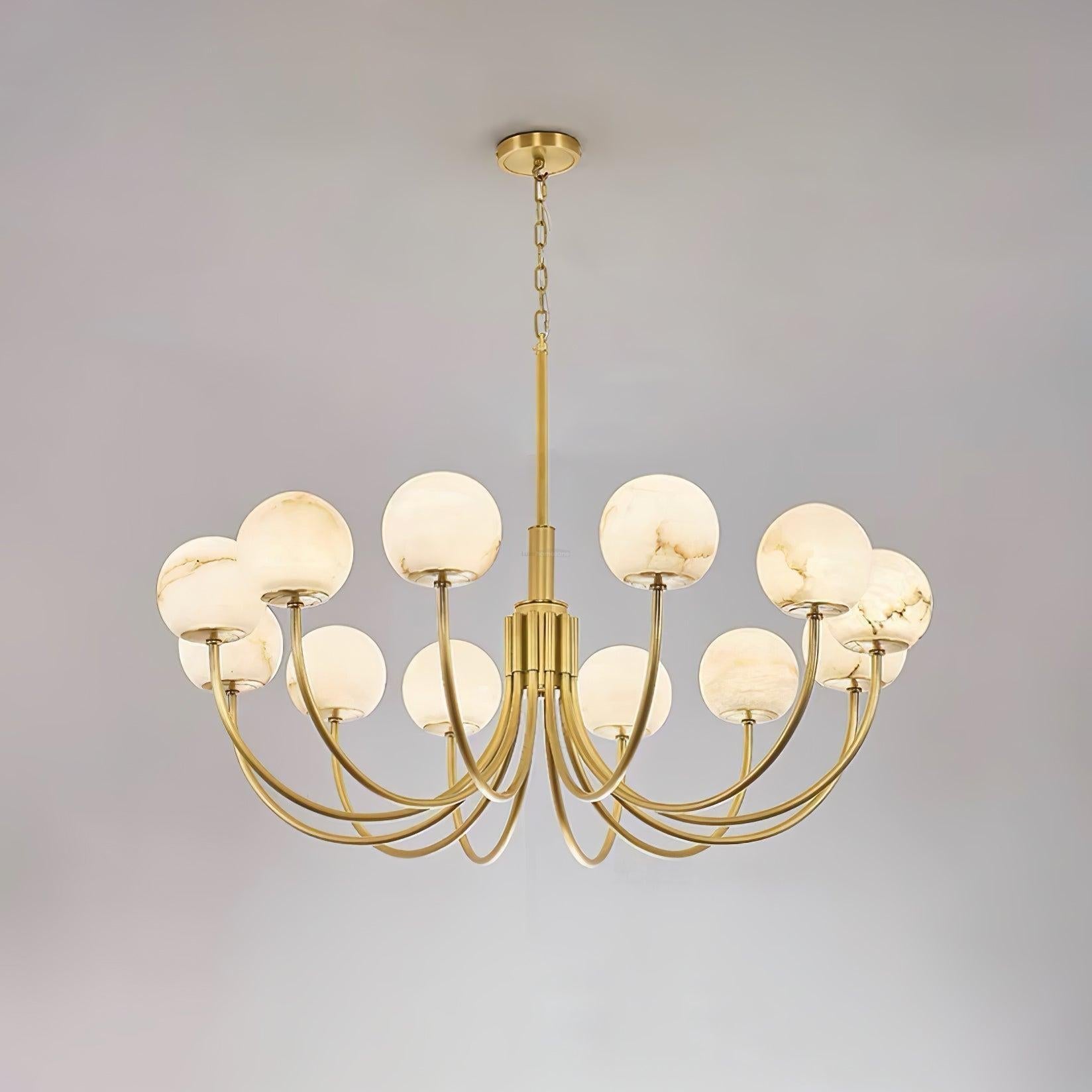 Aurelian Alabaster Globe Chandelier with 6/8/10/12 heads-12 Heads ? 43.3▼ x H 21.7▼ / Dia 110cm x H 55cm-Brass & White-Arialamps