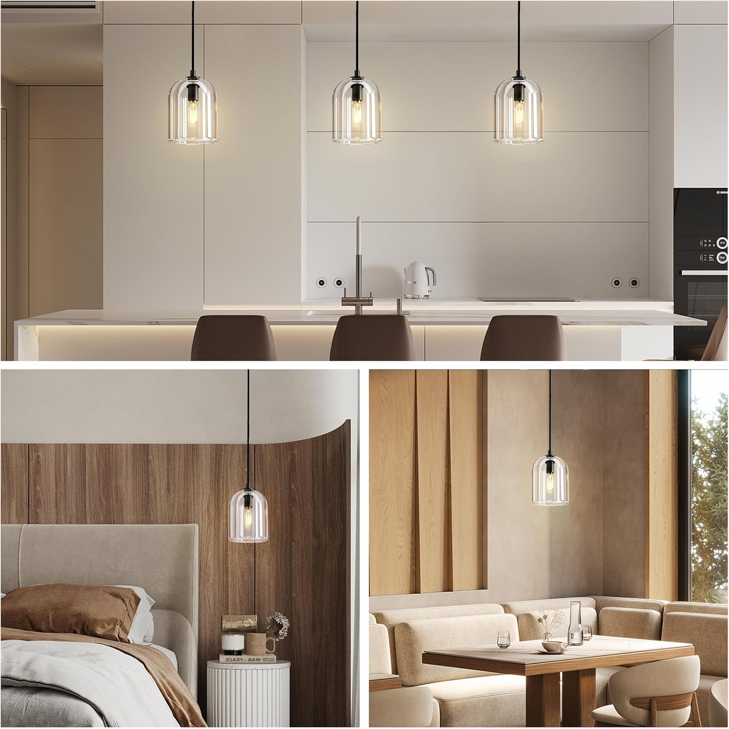 Black Crystal Modern Pendant Light with Adjustable 78‑Inch Height