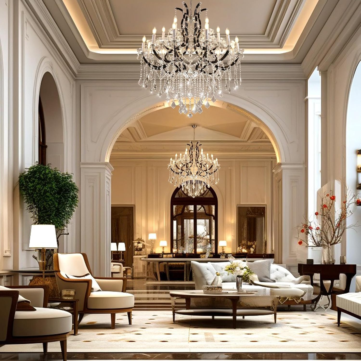 Black Large K9 Crystal Chandelier 18-Lighting Maria Theresa Chandeliers Luxury Modern High Ceiling Candle Chandelier Pendant Light Fixture 41" for Living Room, Dining, Foyer, Staircase, Entryway