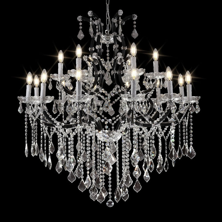 Black Large K9 Crystal Chandelier 18-Lighting Maria Theresa Chandeliers Luxury Modern High Ceiling Candle Chandelier Pendant Light Fixture 41" for Living Room, Dining, Foyer, Staircase, Entryway