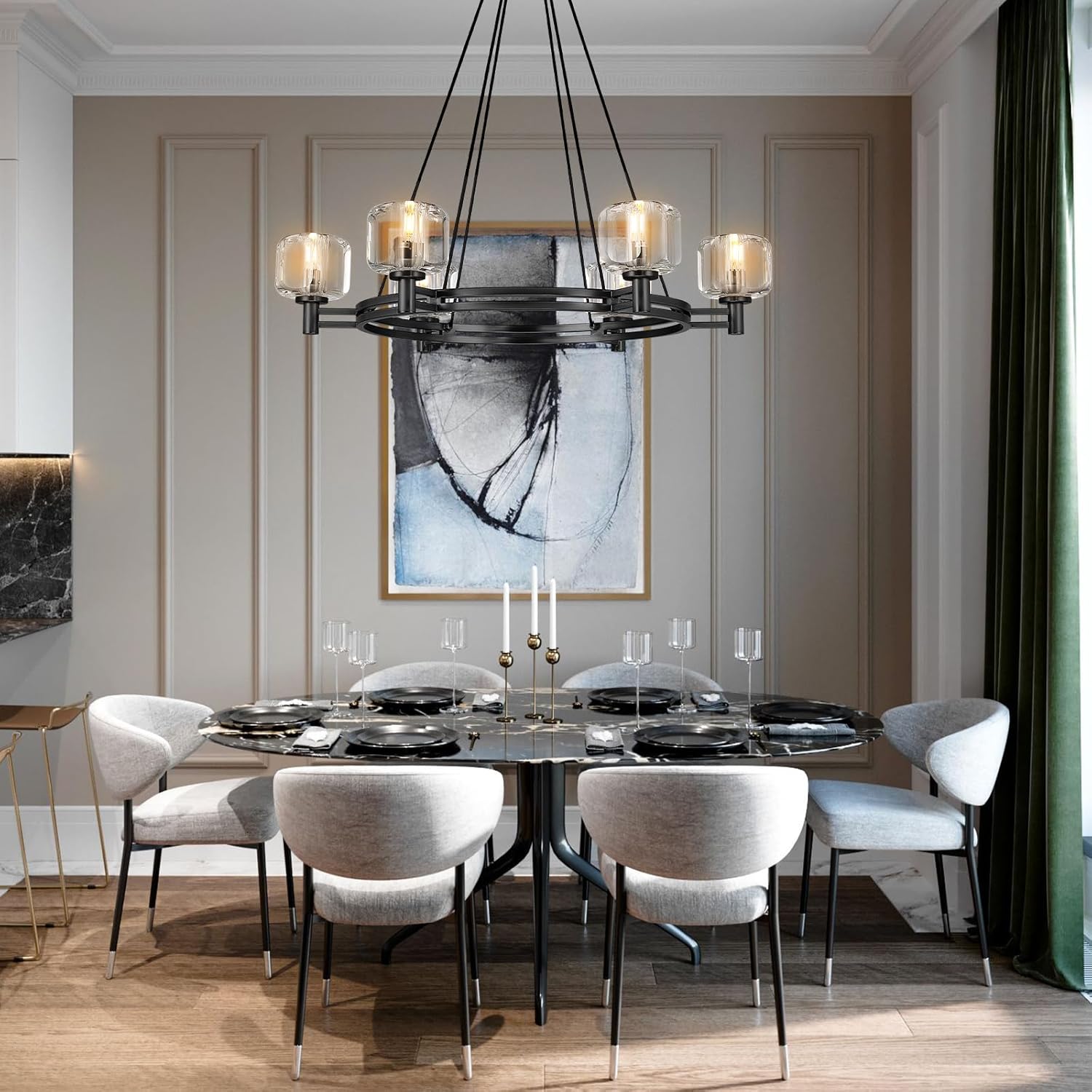 Black Round 36" K9 Crystal Chandelier with Adjustable Height