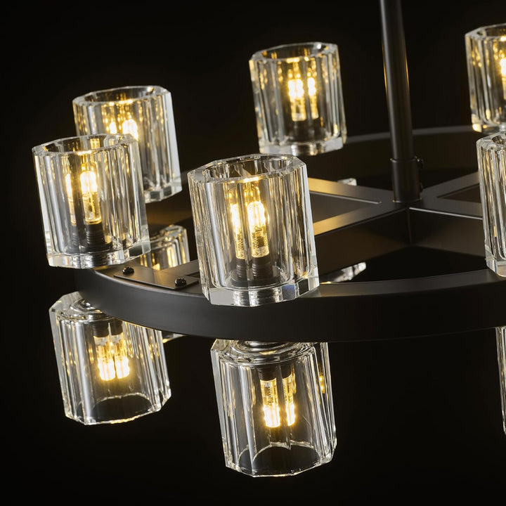 Black Wagon Wheel Chandelier 18" Modern Farmhouse 16‑Light K9 Fixture