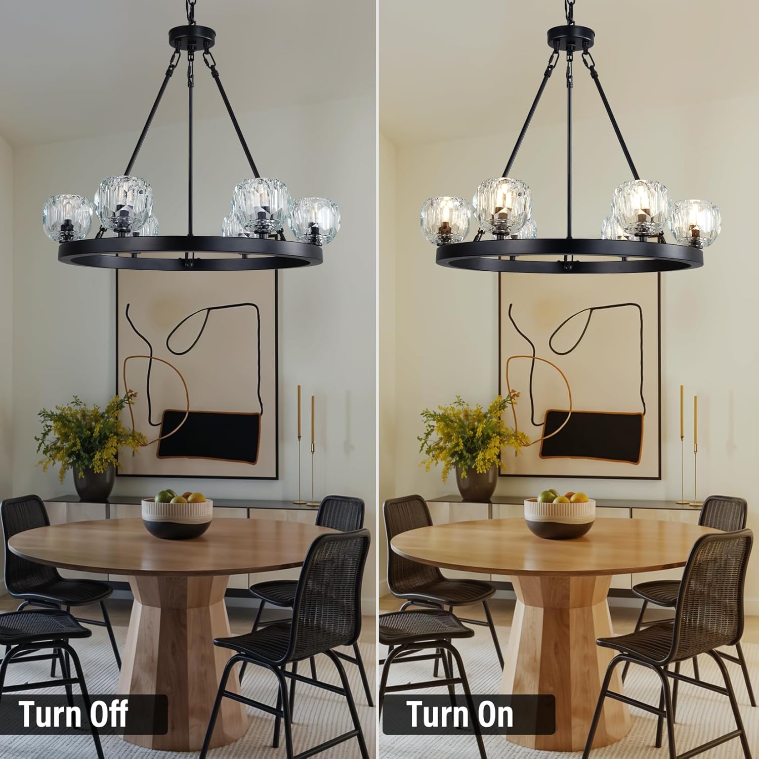 YUYI Black Wagon Wheel Crystal Chandelier 23-Inch 6-Light Farmhouse