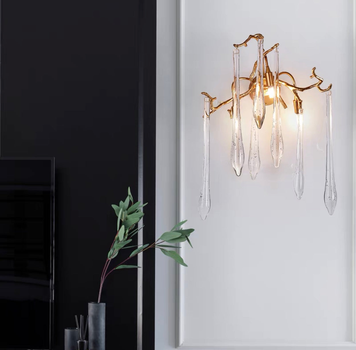Branch Crystal Drops Chandelier in French Style with Copper Gold Finish for Dining and Living Room Ceiling-Chandeliers-Arialamps
