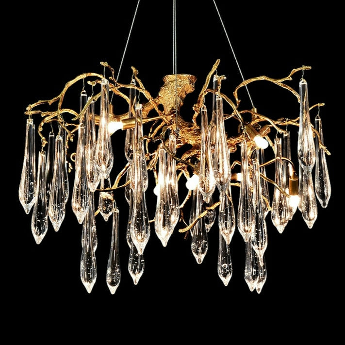 Branch Crystal Drops Chandelier in French Style with Copper Gold Finish for Dining and Living Room Ceiling-Chandeliers-Arialamps