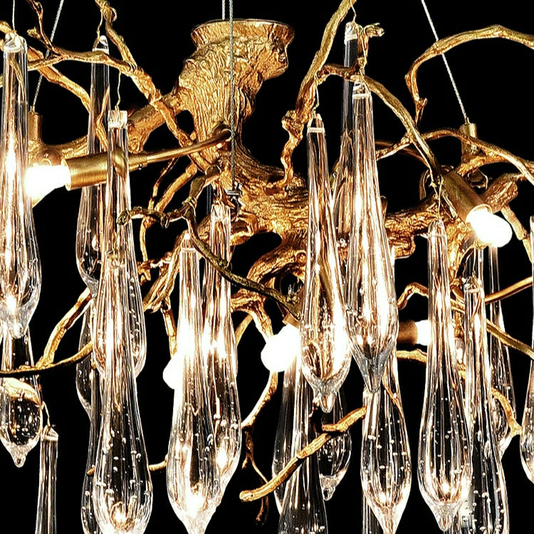 Branch Crystal Drops Chandelier in French Style with Copper Gold Finish for Dining and Living Room Ceiling-Chandeliers-Arialamps