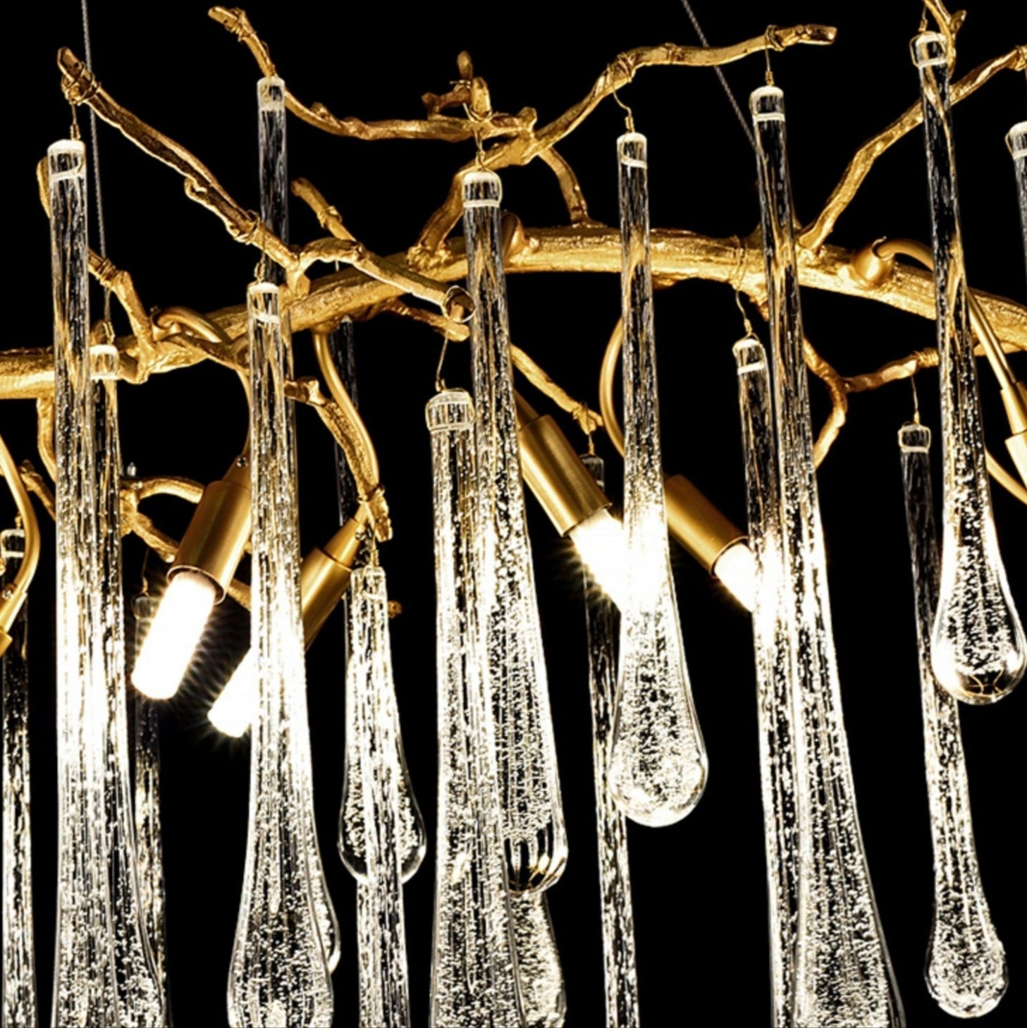 Branch Crystal Drops Chandelier in French Style with Copper Gold Finish for Dining and Living Room Ceiling-Chandeliers-Arialamps