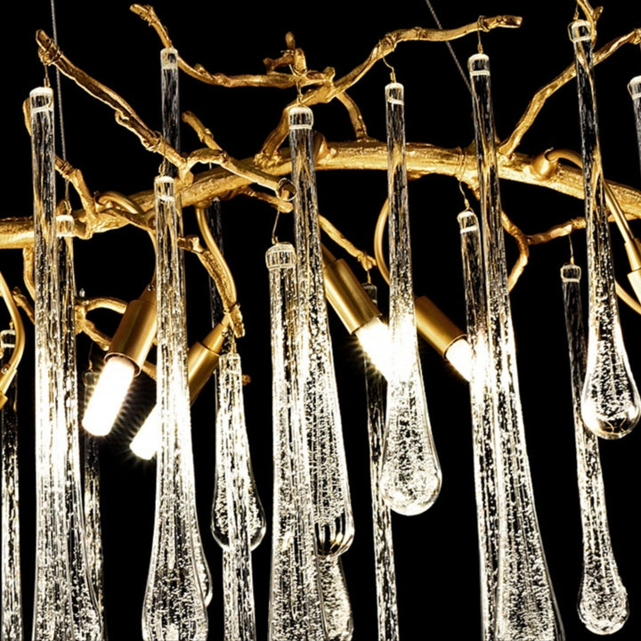 Branch Crystal Drops Chandelier in French Style with Copper Gold Finish for Dining and Living Room Ceiling-Chandeliers-Arialamps