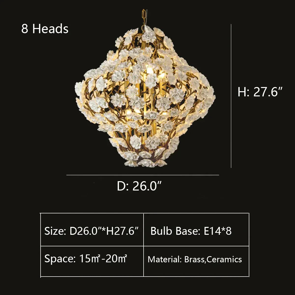Brass and Ceramic Flower Art Chandelier Post Modern Light Luxury Style for Living and Dining Areas - Arialamps