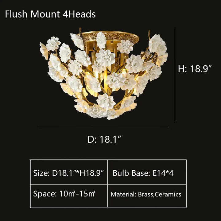 Brass and Ceramic Flower Art Chandelier Post Modern Light Luxury Style for Living and Dining Areas - Arialamps