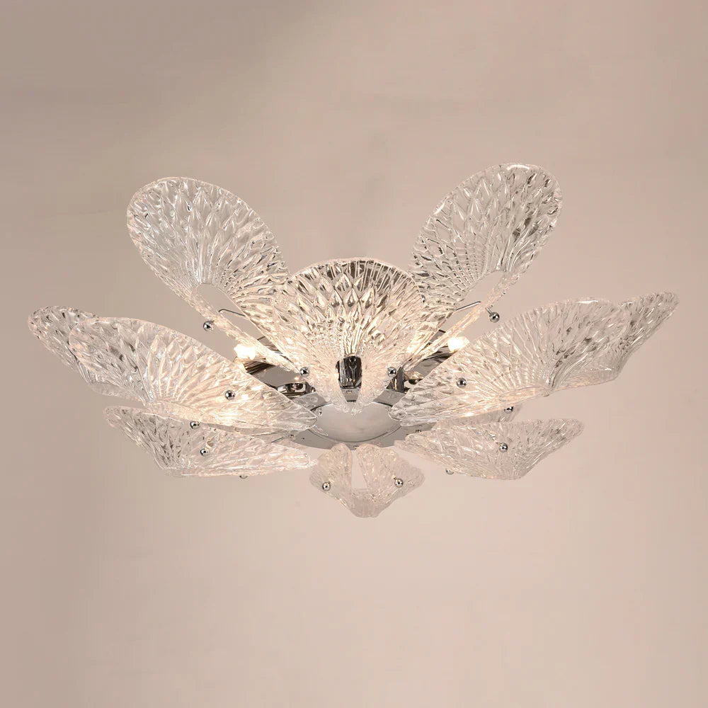 BU Bella Murano Glass Flower Chandelier-1-Tier: 33"W x 12"H-Clear-
