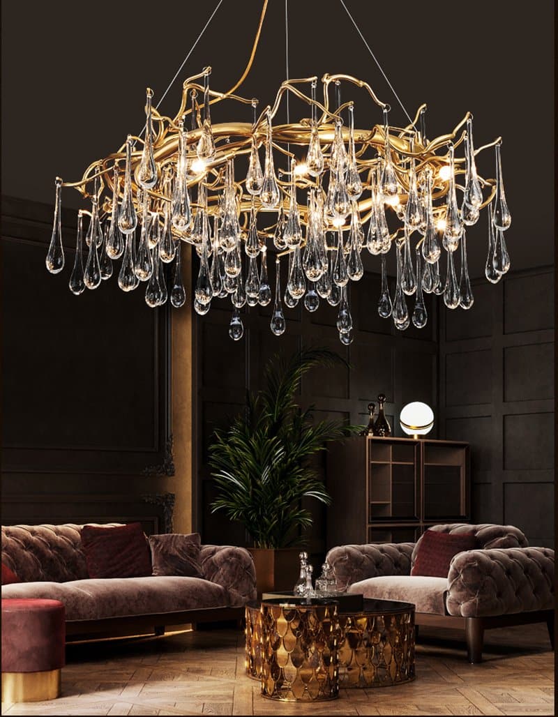 Branch Round  Long Tear Crystal  Chandelier