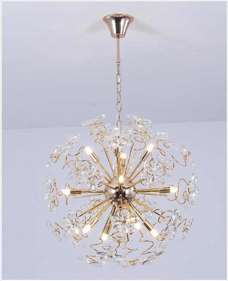 Golden Faceted Crystal Petal Dandelion Chandelier 24"