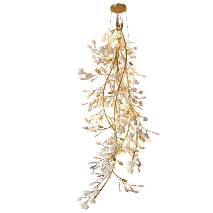 Ceramic Gingko Staircase Branch Chandelier-Arialamps