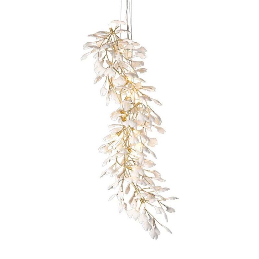 Ceramic Gingko Staircase Branch Chandelier-Arialamps