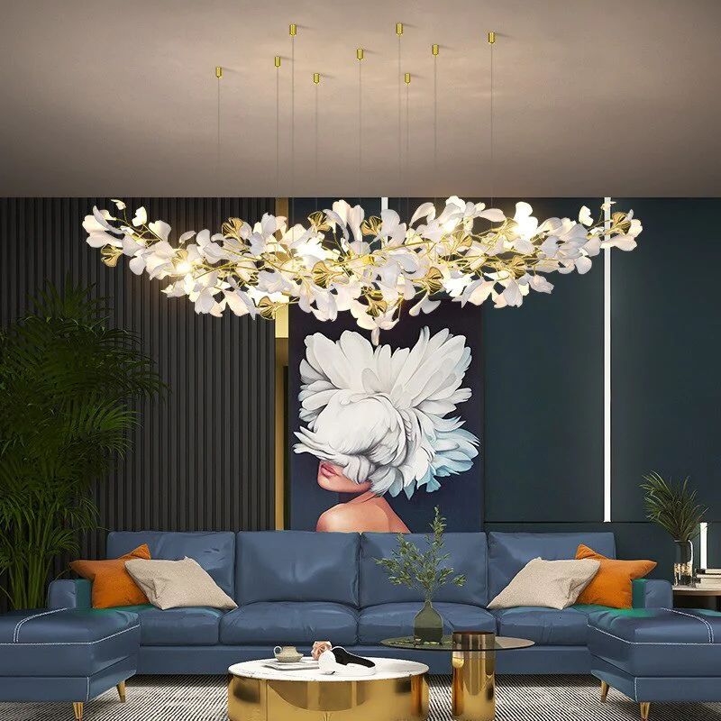 Ceramic Ginkgo Branch Chandelier Light-chandeliers for dining room,chandeliers for stairw-78.8" L-Arialamps