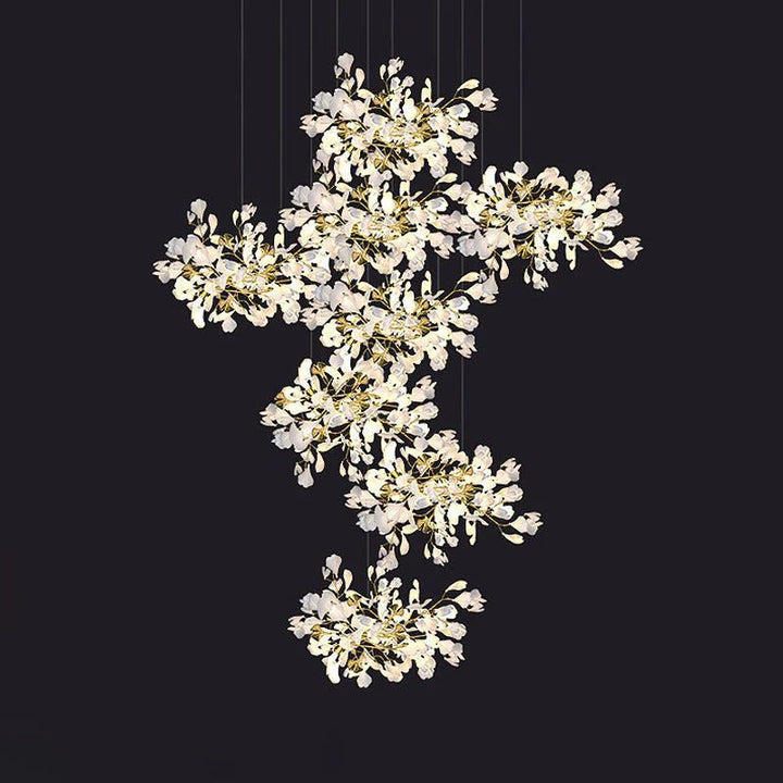 Ceramic Ginkgo Cascading Chandelier-chandeliers for dining room,chandeliers for stairways,chandeliers for foyer,chandeliers for bedrooms,chandeliers for kitchen,chandeliers for living room-118"H-White + gold accents-Arialamps