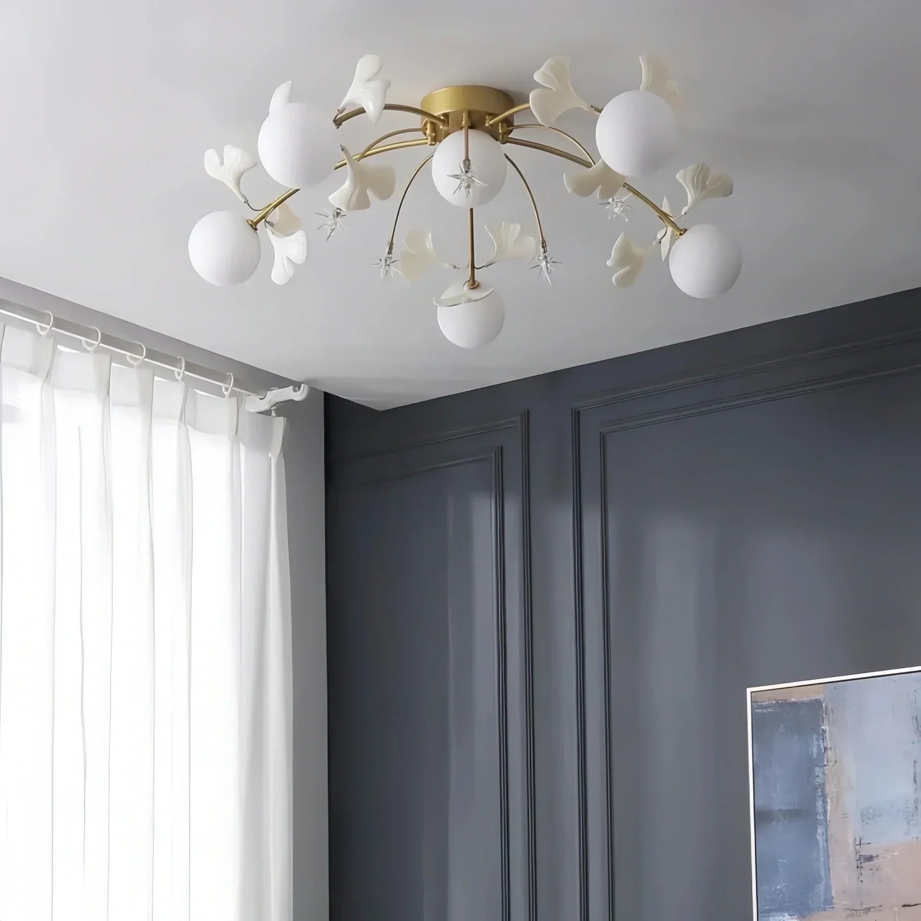 Ceramic Ginkgo Glass Ceiling Lamp-