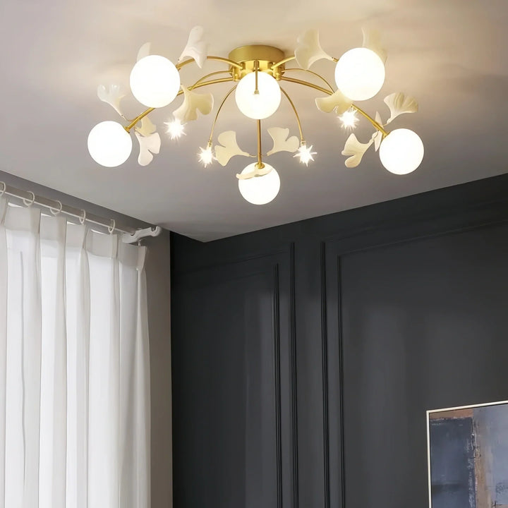 Ceramic Ginkgo Glass Ceiling Lamp-6+5 Heads 39.4"X H 11.8"-