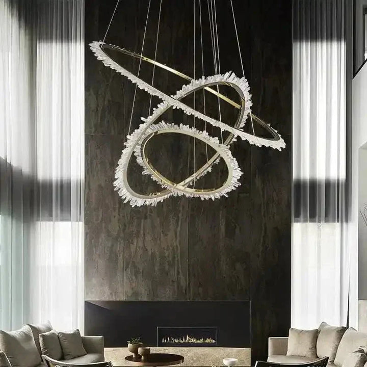 Cervine Modern Rock Crystal Ring Round Chandelier Cluster - Arialamps