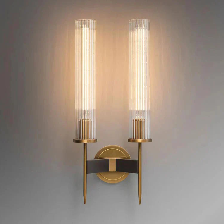Chevelle Double Sconce, Modern Solid Brass Glass Wall Lamp - Arialamps
