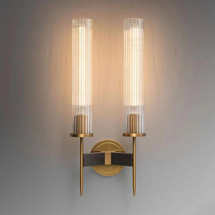 Chevelle Double Sconce, Modern Solid Brass Glass Wall Lamp - Arialamps