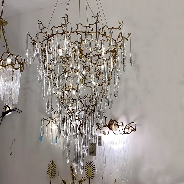Chic Modern French Branch Copper Crystal Chandelier for Living Room Foyer and Dining Room Lighting-Chandeliers-Arialamps