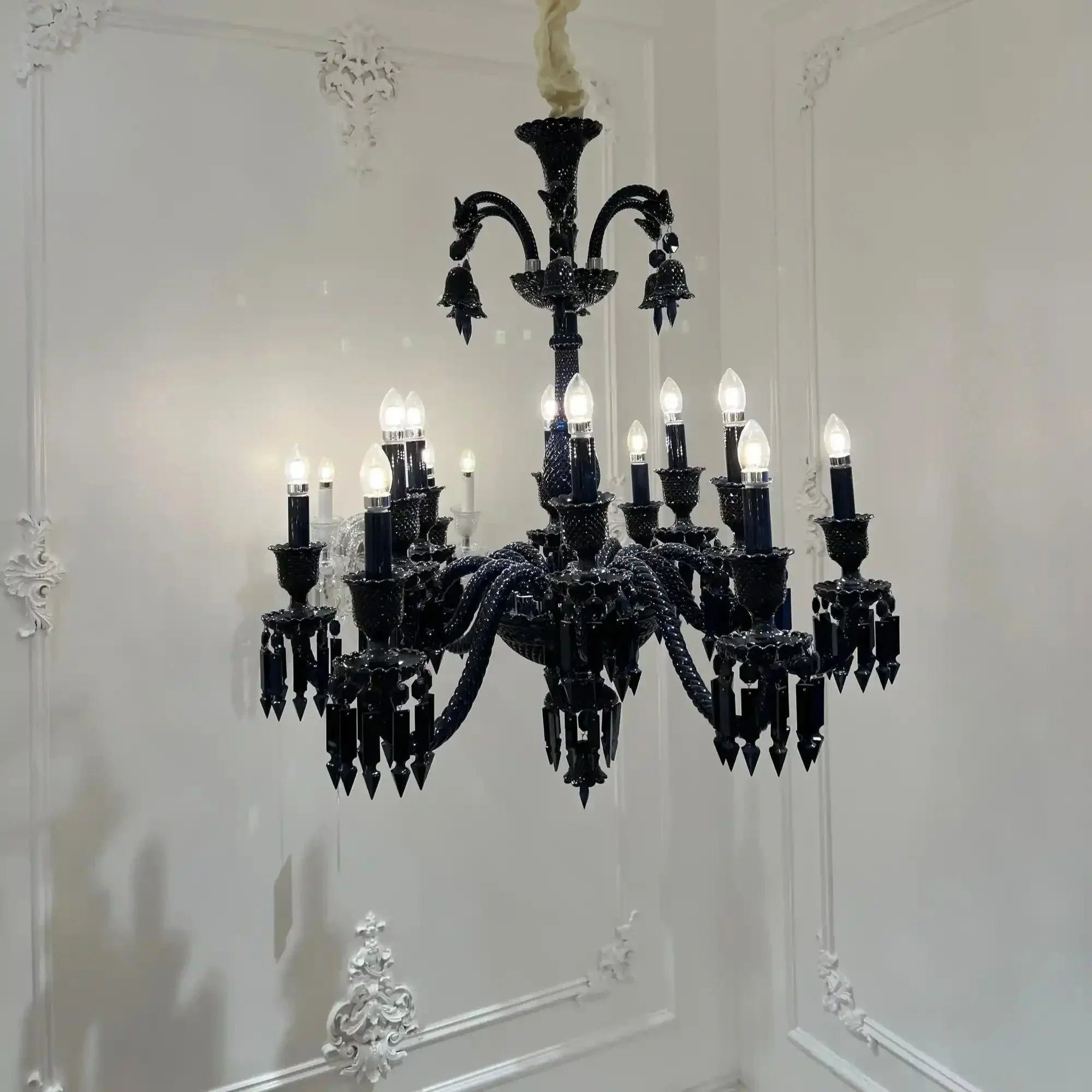 Classic Black Candle Style Chandelier Crystal Ceiling Pendant Lighting Fixture For Living/ Bedroom - Arialamps