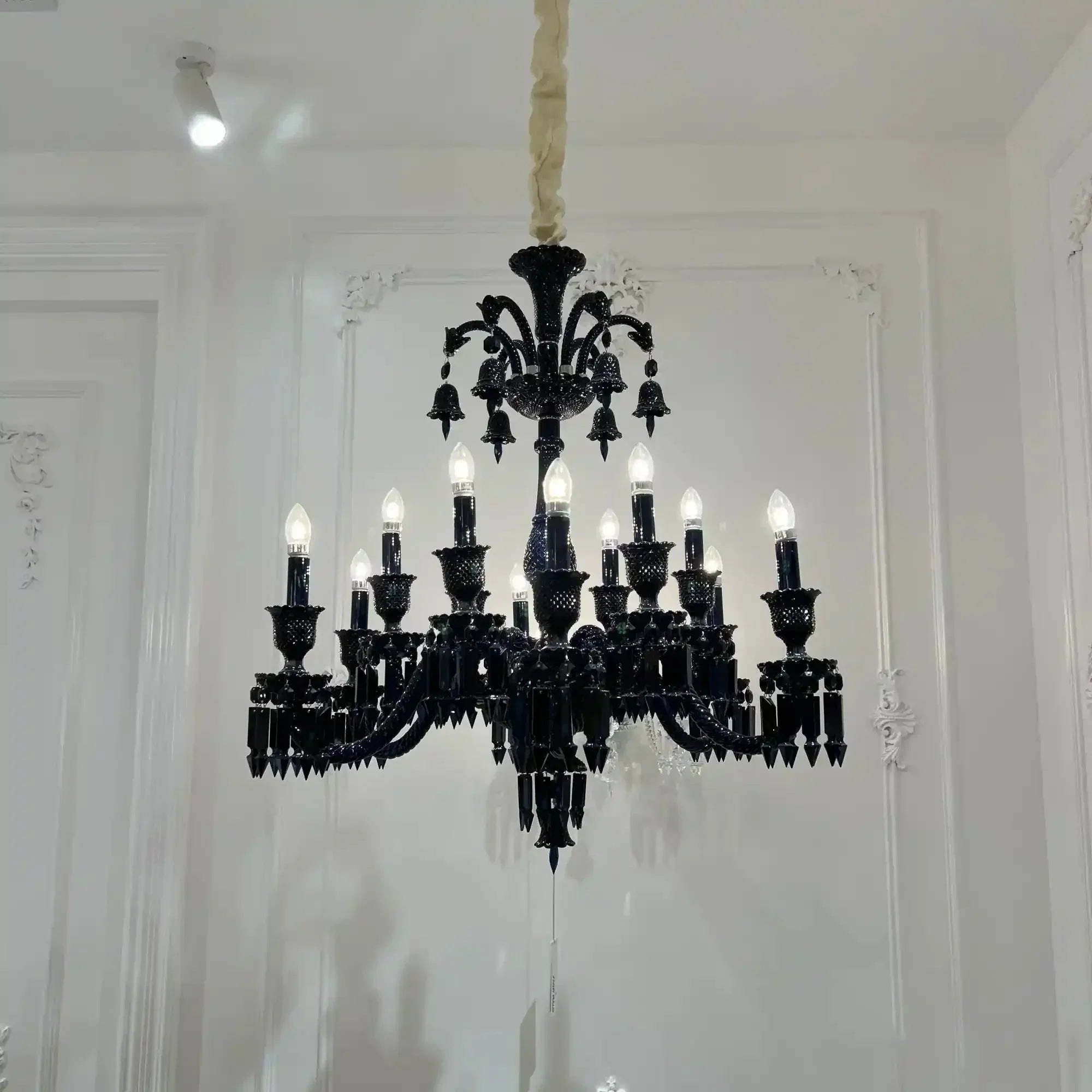 Classic Black Candle Style Chandelier Crystal Ceiling Pendant Lighting Fixture For Living/ Bedroom - Arialamps