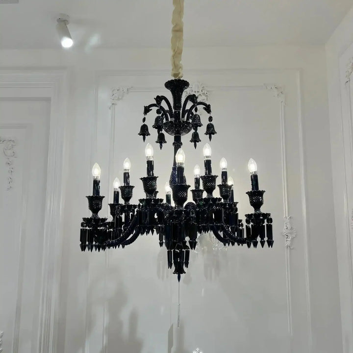 Classic Black Candle Style Chandelier Crystal Ceiling Pendant Lighting Fixture For Living/ Bedroom - Arialamps