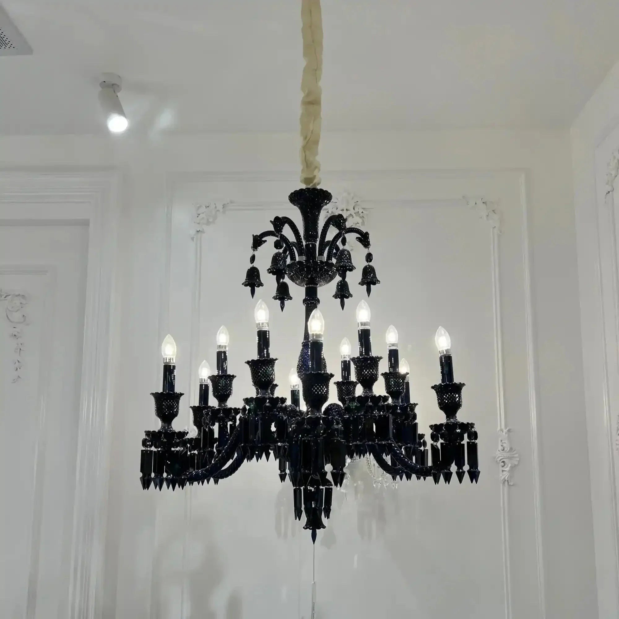 Classic Black Candle Style Chandelier Crystal Ceiling Pendant Lighting Fixture For Living/ Bedroom - Arialamps