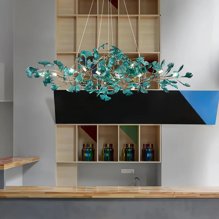 Green Glass Leaf Ginkgo Chandelier