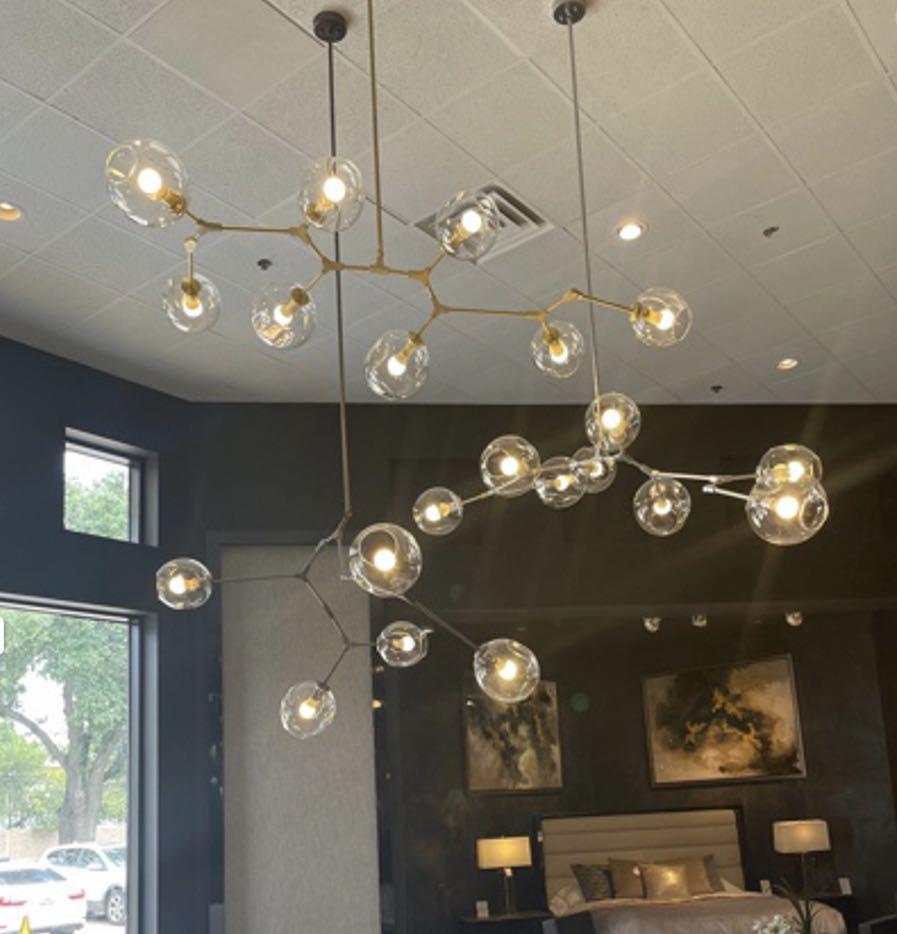 Covington Horizontal Globe Branching Bubble Chandelier-Chandelier-5-Light-Brass-Arialamps