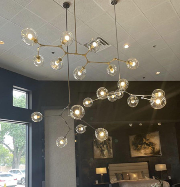 Covington Horizontal Globe Branching Bubble Chandelier-Chandelier-5-Light-Brass-Arialamps