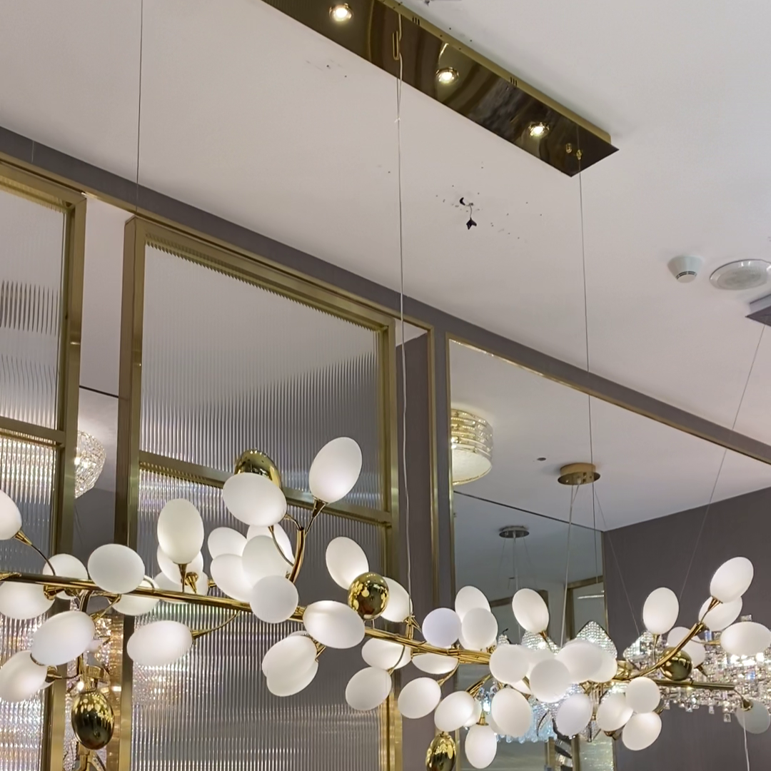 Creative Art Grape Chandelier Pure White Nordic Ring and Linear Design for Living Room or Dining Room-Chandeliers-Linear/L47.2"*H118.1"-Warm Light-Arialamps