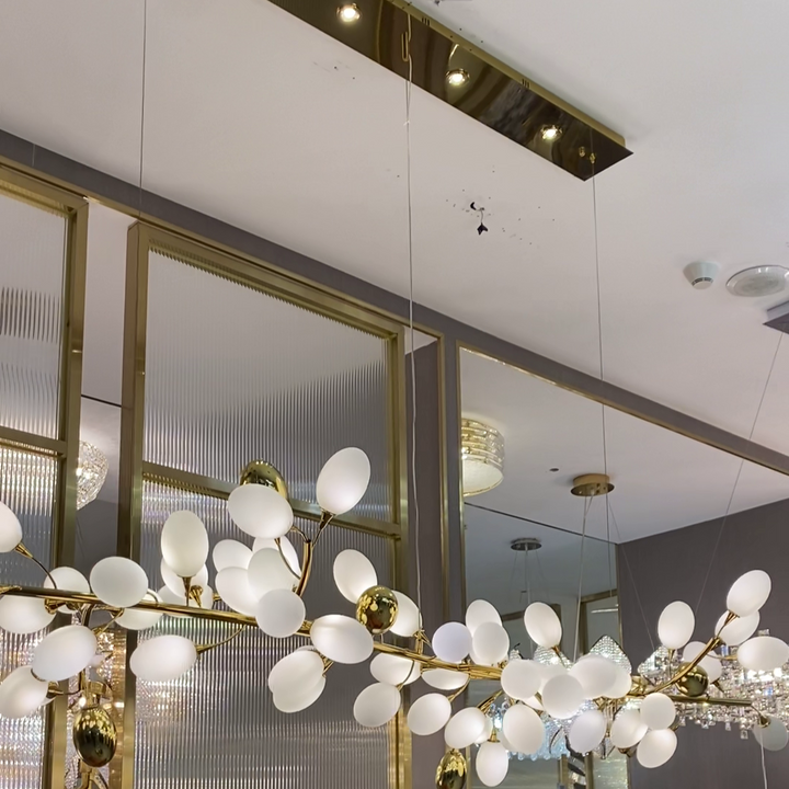 Creative Art Grape Chandelier Pure White Nordic Ring and Linear Design for Living Room or Dining Room-Chandeliers-Linear/L47.2"*H118.1"-Warm Light-Arialamps