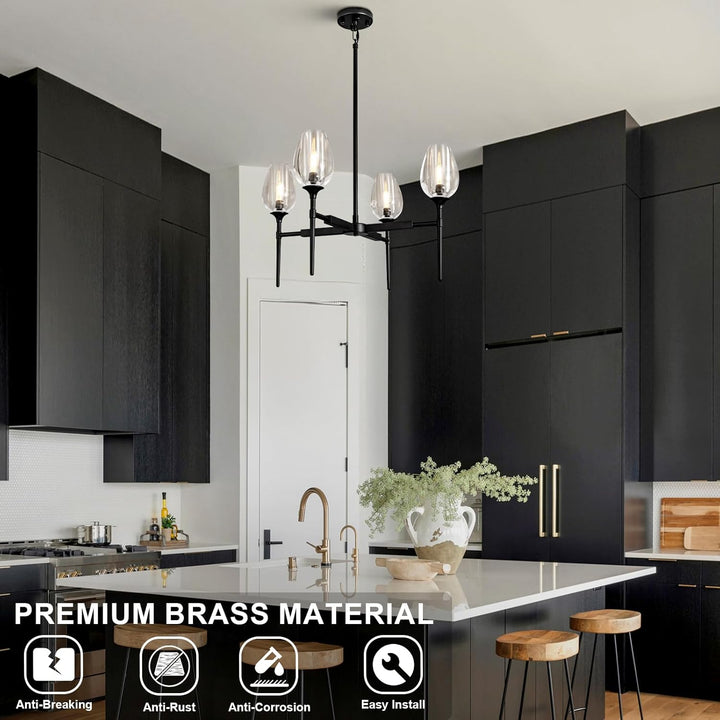 Crystal Black Adjustable 28" Tulip Pendant Chandelier with 4 Lights