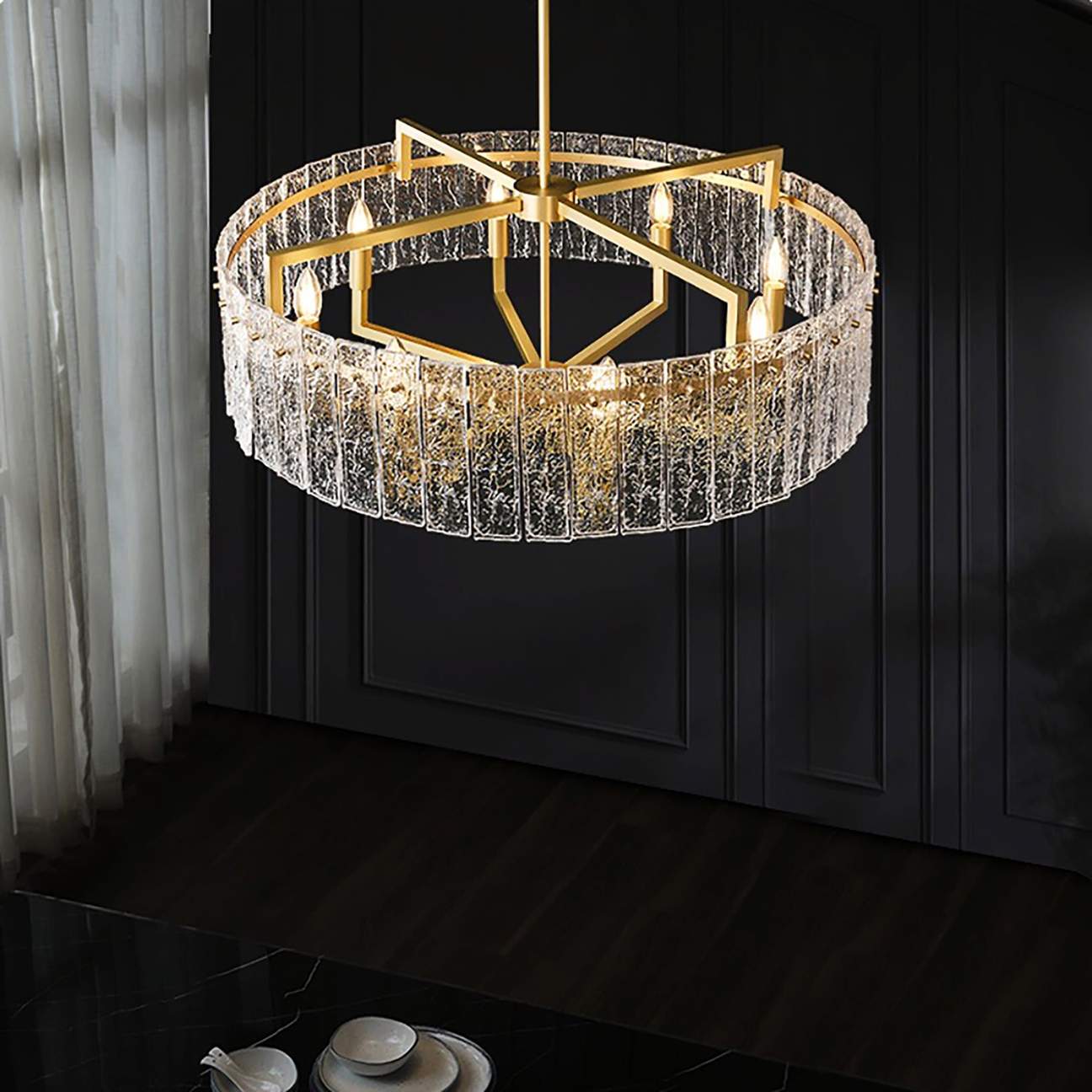 Classic Moire Crystal Round Chandelier