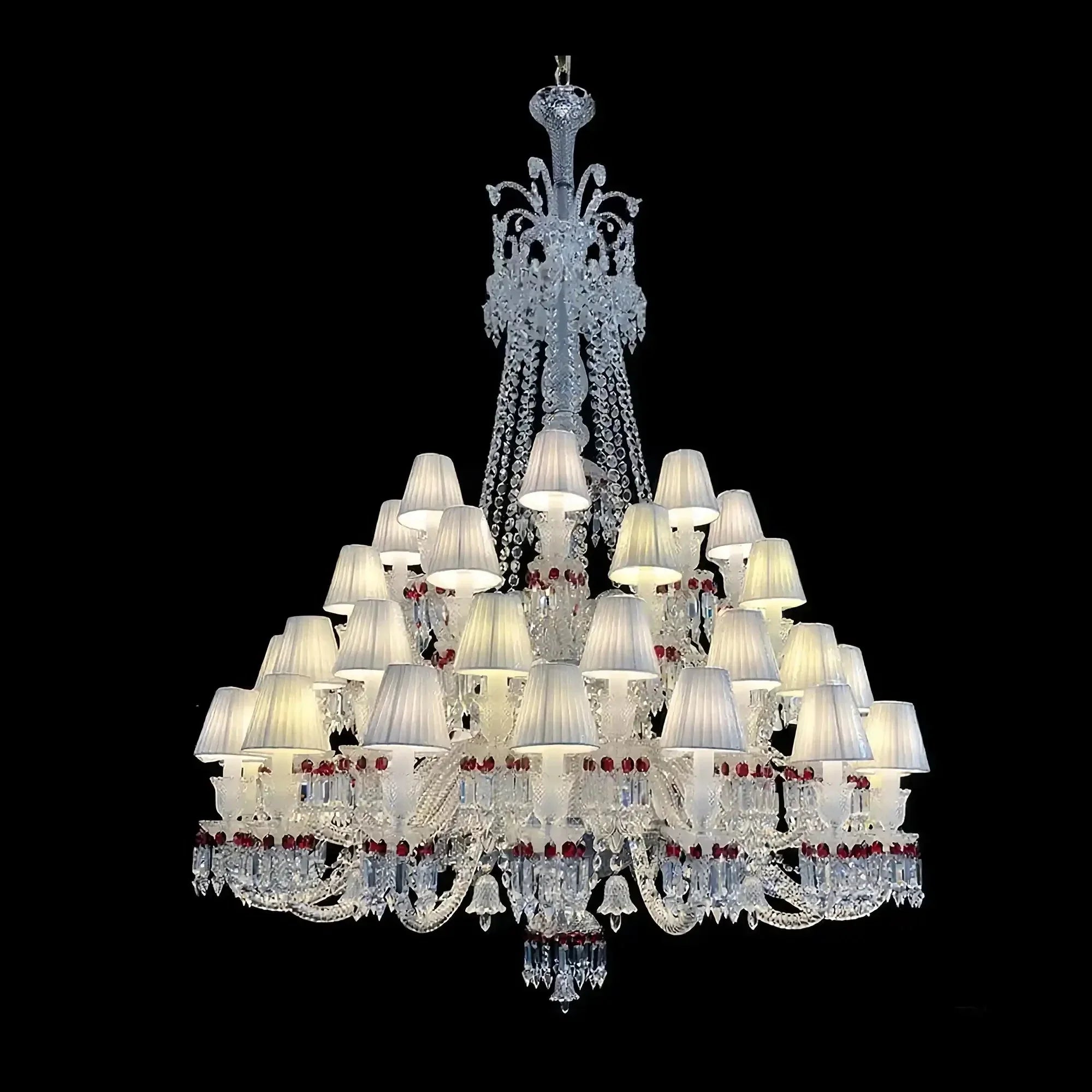 Custom Made Zanith Chandelier Clear & Red Crystal Lighting with Lampshades - Arialamps