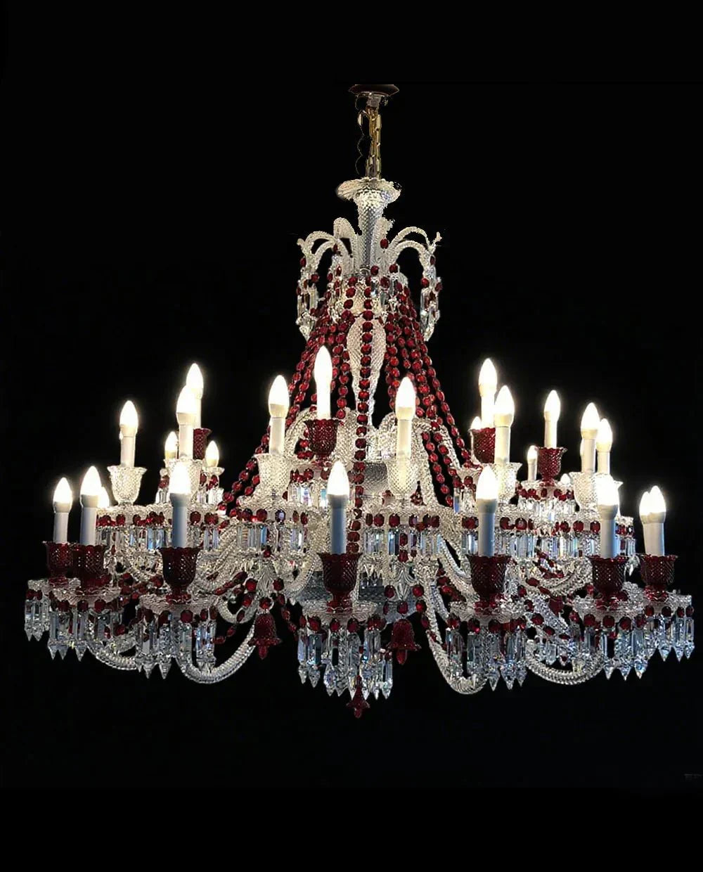 Customize 40 Lights Zanith Chandelier Clear & Red Crystal Lighting - Arialamps