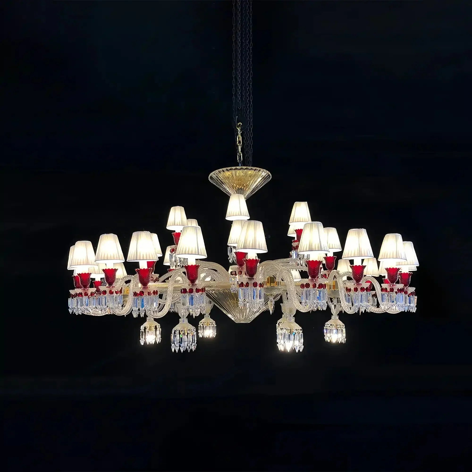 Customize Paris Chandelier Clear & Red Crystal Chandelier with 36 Lampshades - Arialamps